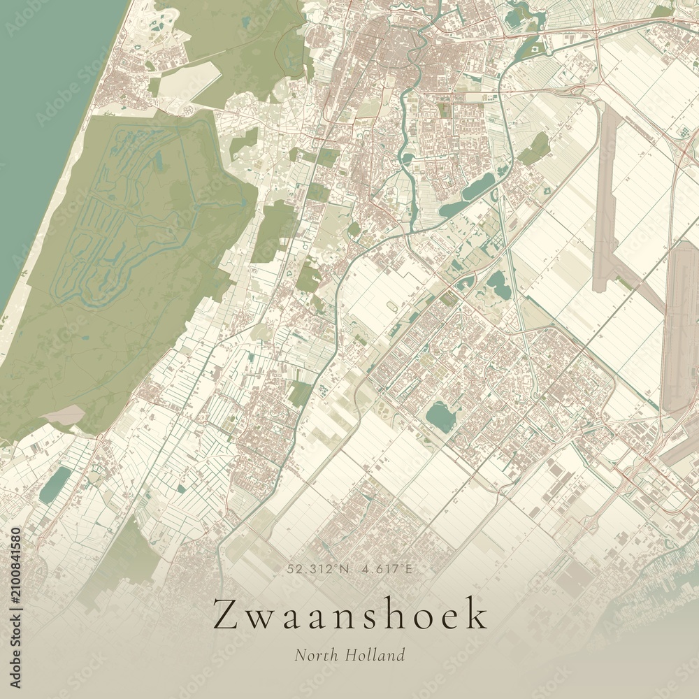 Fototapeta premium Vintage Canvas Map of Zwaanshoek, Netherlands | Scandinavian Wall Art | Historic Topographic