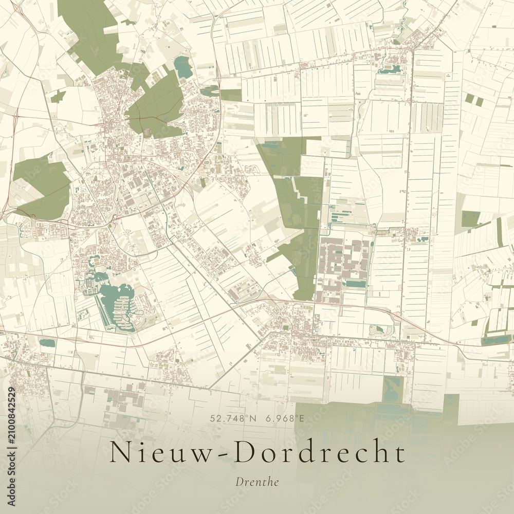 Obraz premium Vintage Canvas Map of Nieuw-Dordrecht, Netherlands | Scandinavian Wall Art | Historic Topographic