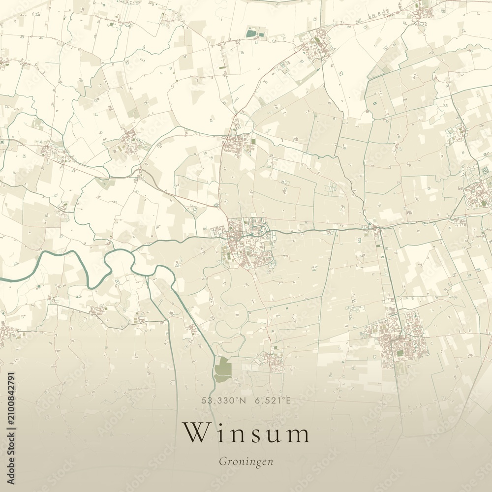 Naklejka premium Vintage Canvas Map of Winsum, Netherlands | Scandinavian Wall Art | Historic Topographic