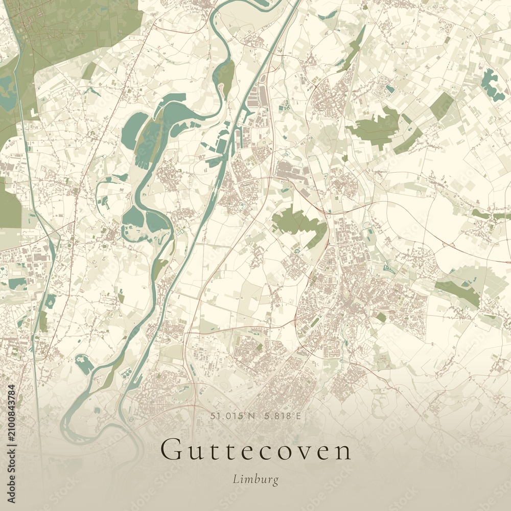 Fototapeta premium Vintage Canvas Map of Guttecoven, Netherlands | Scandinavian Wall Art | Historic Topographic