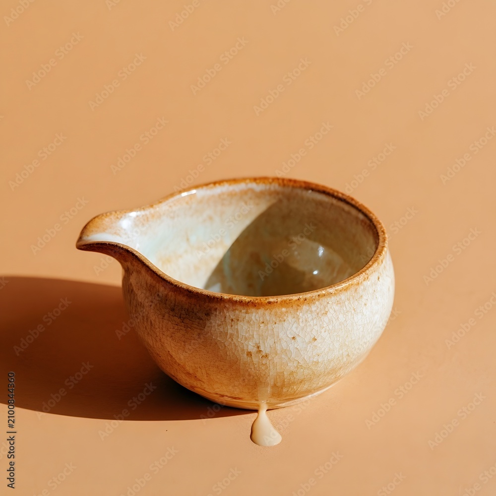 Fototapeta premium Pale Glazed Ceramic Pouring Bowl with Soft Drip Accent