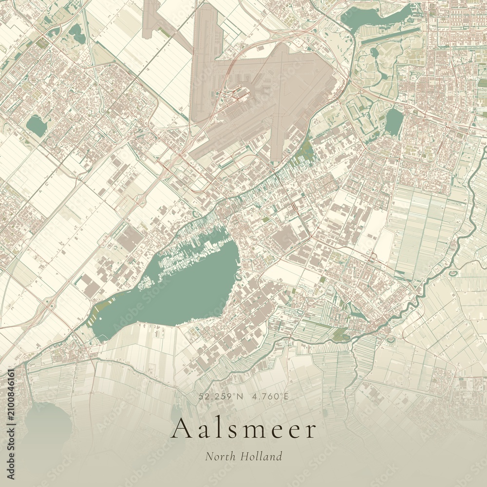 Fototapeta premium Vintage Canvas Map of Aalsmeer, Netherlands | Scandinavian Wall Art | Historic Topographic