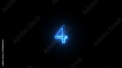 neon numeric text 4 number countdown icon background 4k animation.video