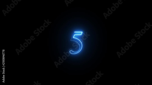 neon numeric text 5 number countdown icon background 4k animation.video