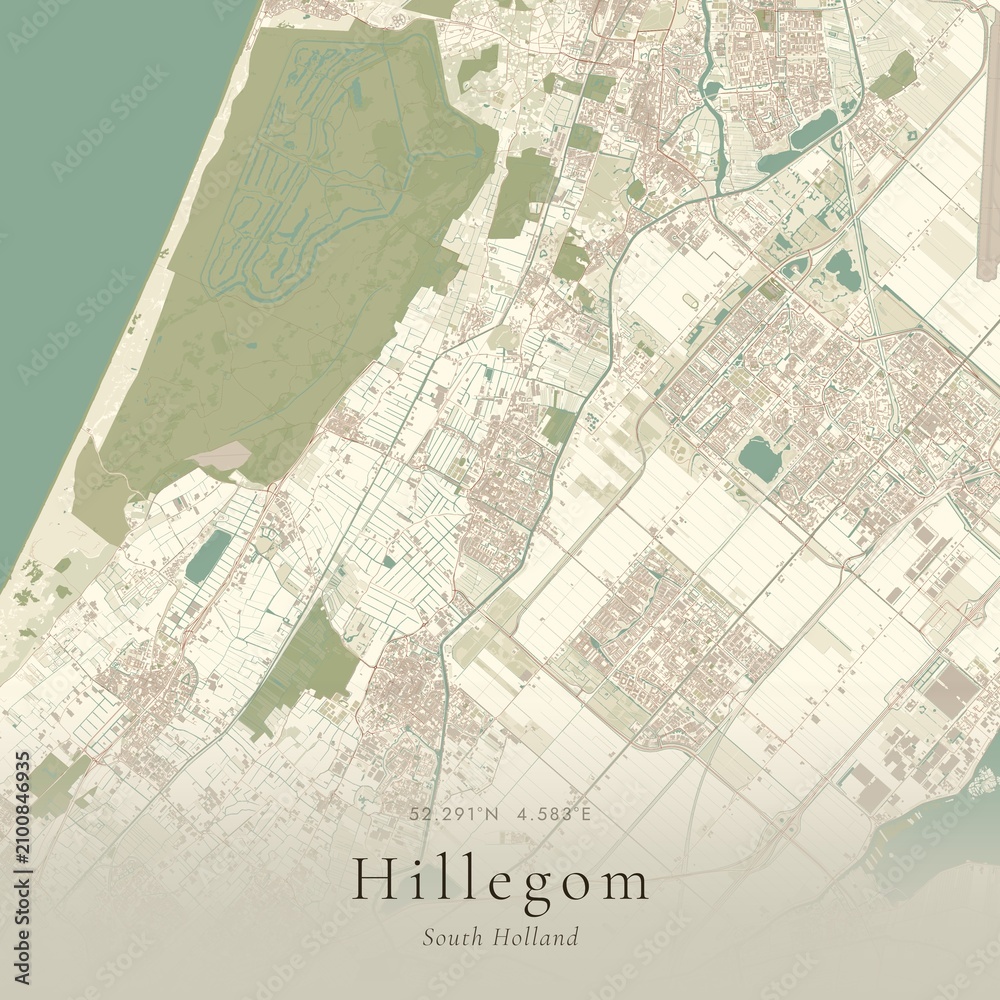 Naklejka premium Vintage Canvas Map of Hillegom, Netherlands | Scandinavian Wall Art | Historic Topographic