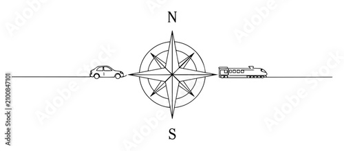 Photos Compass with car and train symbols in line style