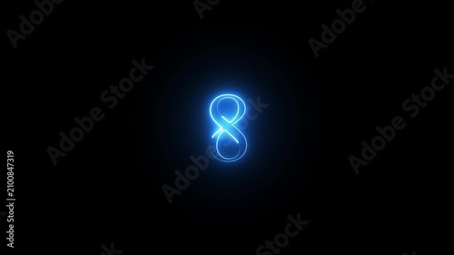 neon numeric text 8 number countdown icon background 4k animation.video