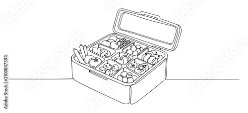 Lunchbox filled with healthy snacks monoline vector