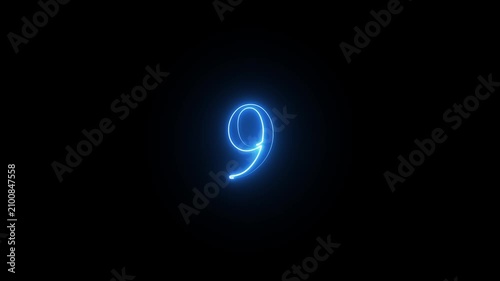 neon numeric text 9 number countdown icon background 4k animation.video