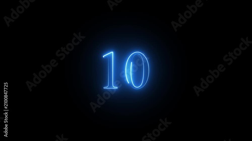 neon numeric text 10 number countdown icon background 4k animation.video