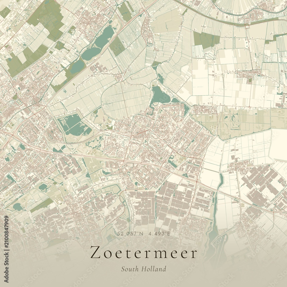 Fototapeta premium Vintage Canvas Map of Zoetermeer, Netherlands | Scandinavian Wall Art | Historic Topographic