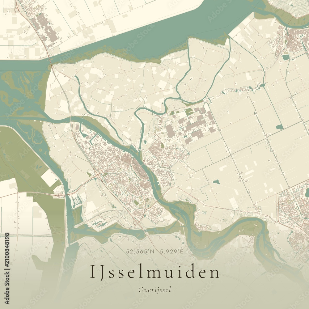 Fototapeta premium Vintage Canvas Map of IJsselmuiden, Netherlands | Scandinavian Wall Art | Historic Topographic