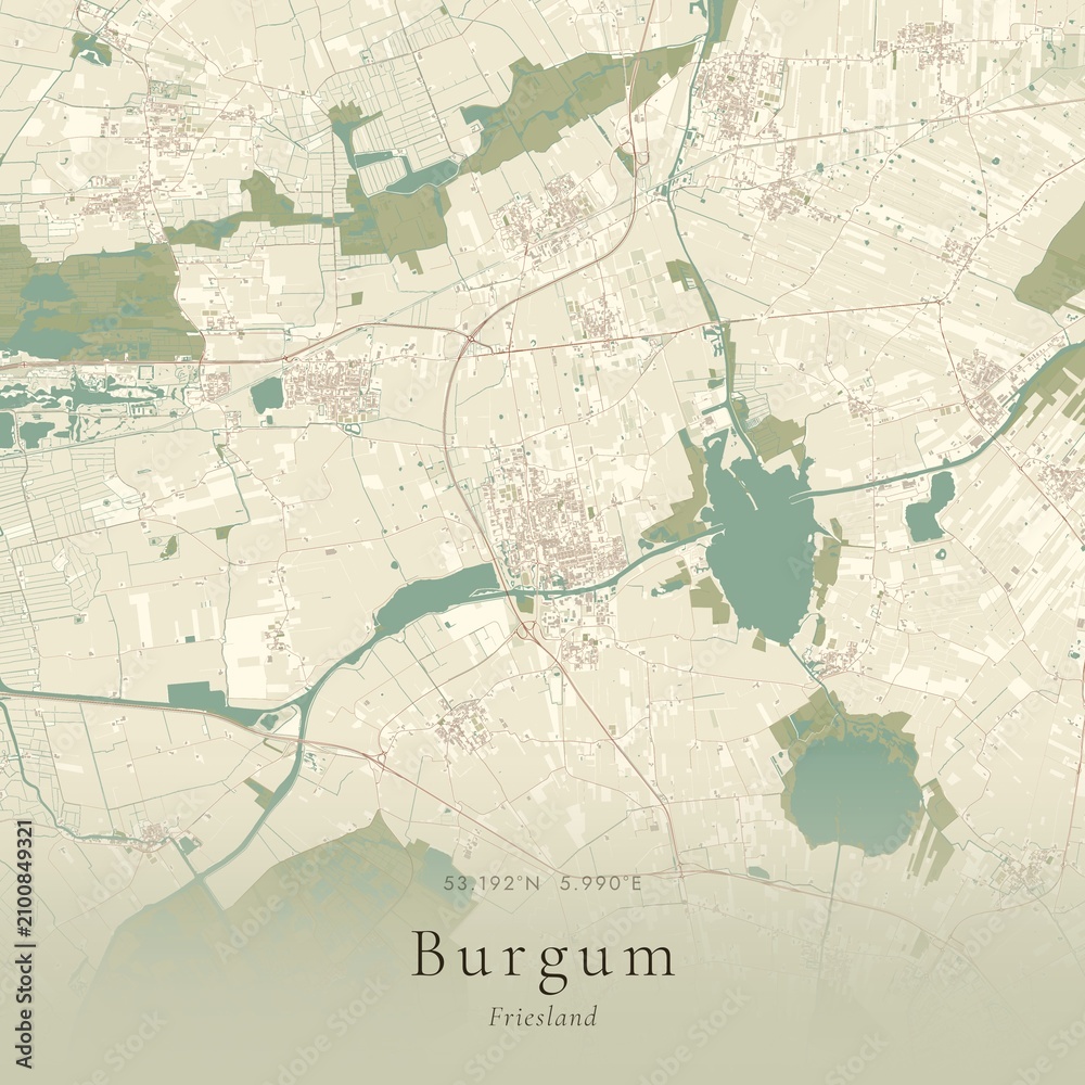 Obraz premium Vintage Canvas Map of Burgum, Netherlands | Scandinavian Wall Art | Historic Topographic