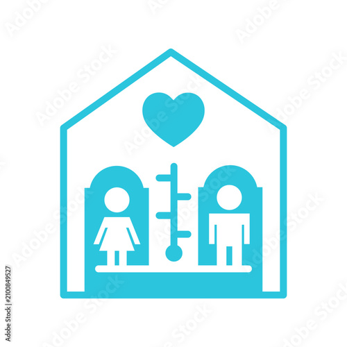 Weather prognosis house icon, Isolated on white, Blue Icon