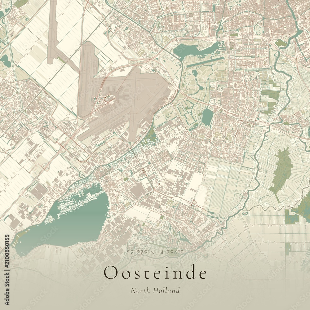 Fototapeta premium Vintage Canvas Map of Oosteinde, Netherlands | Scandinavian Wall Art | Historic Topographic