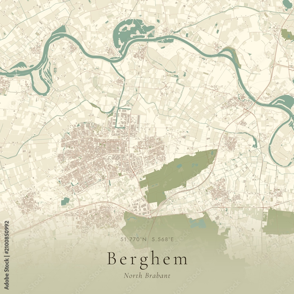 Naklejka premium Vintage Canvas Map of Berghem, Netherlands | Scandinavian Wall Art | Historic Topographic