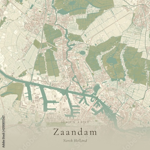 Vintage Canvas Map of Zaandam, Netherlands | Scandinavian Wall Art | Historic Topographic