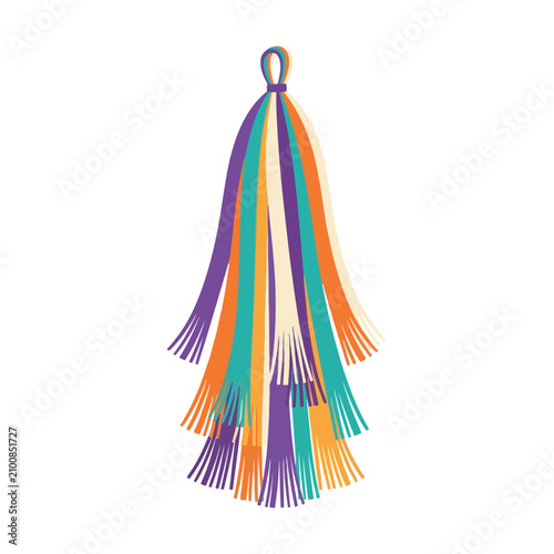 Vector Icon Colorful decorative tassel made of vibrant silk threads for fashion accessories. EPS Editable