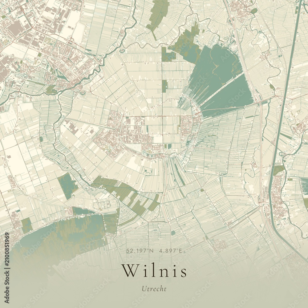 Fototapeta premium Vintage Canvas Map of Wilnis, Netherlands | Scandinavian Wall Art | Historic Topographic