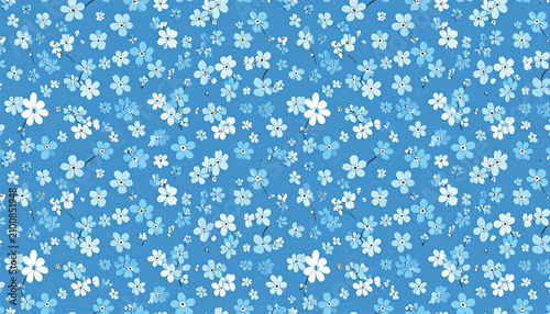 Seamless Pattern of Delicate Blue Forget-Me-Nots on a Vivid Blue Background