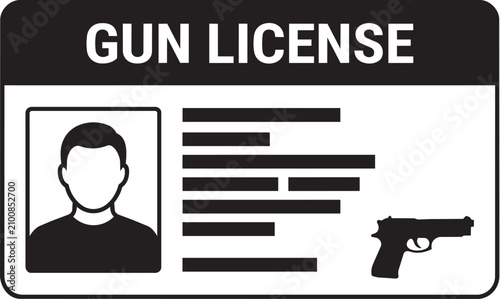 Official identification card with gun license text and firearm icon for legal weapon ownership and safety verification