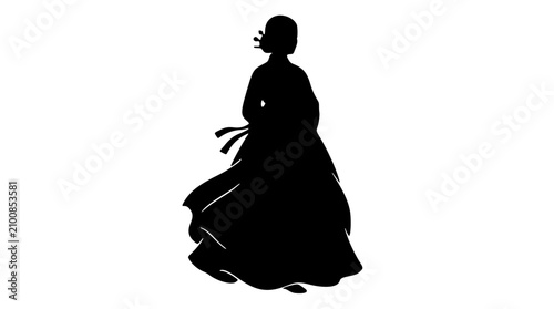Woman standing in hanbok silhouette
