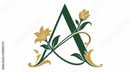 Bild auf Leinwand Decorative letter A entwined with floral vine details.