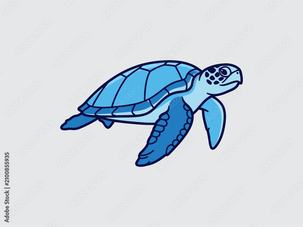 Fototapeta premium Blue Sea Turtle Illustration Simple Design.