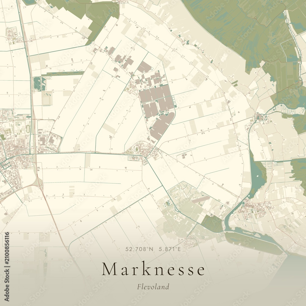 Fototapeta premium Vintage Canvas Map of Marknesse, Netherlands | Scandinavian Wall Art | Historic Topographic