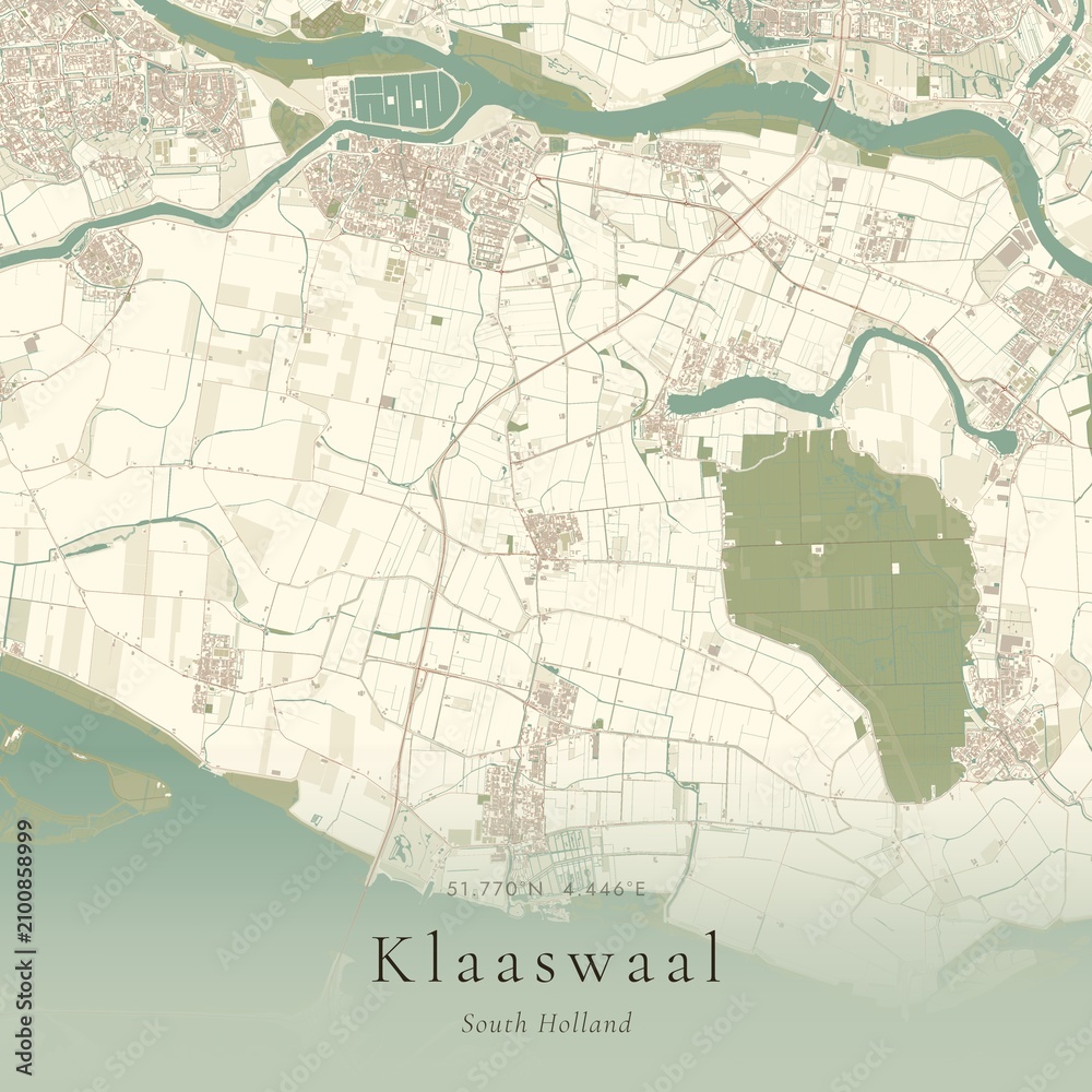 Fototapeta premium Vintage Canvas Map of Klaaswaal, Netherlands | Scandinavian Wall Art | Historic Topographic