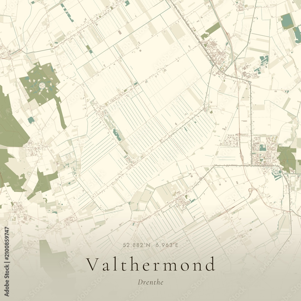 Fototapeta premium Vintage Canvas Map of Valthermond, Netherlands | Scandinavian Wall Art | Historic Topographic
