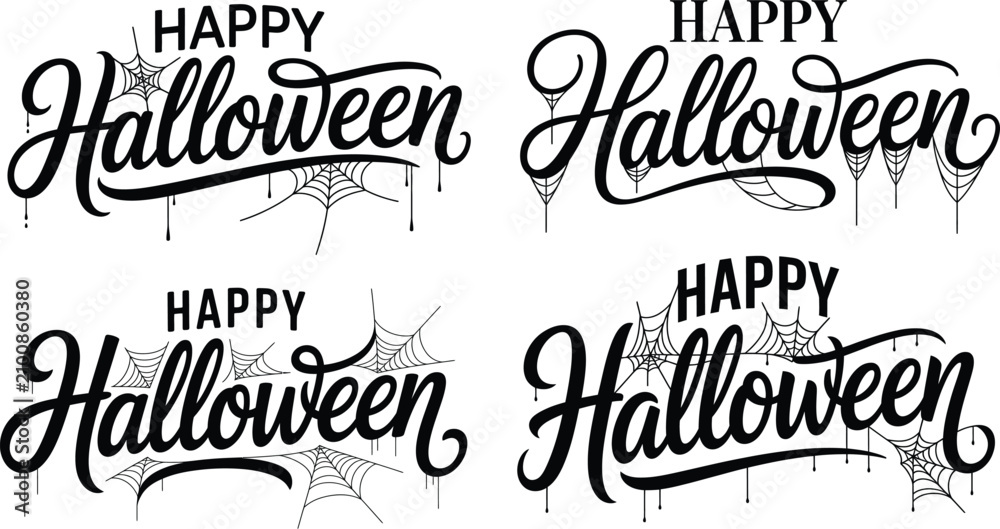 Fototapeta premium Happy Halloween Lettering with Spooky Web and Drip Elements
