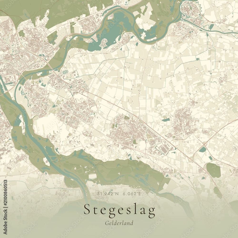 Naklejka premium Vintage Canvas Map of Stegeslag, Netherlands | Scandinavian Wall Art | Historic Topographic