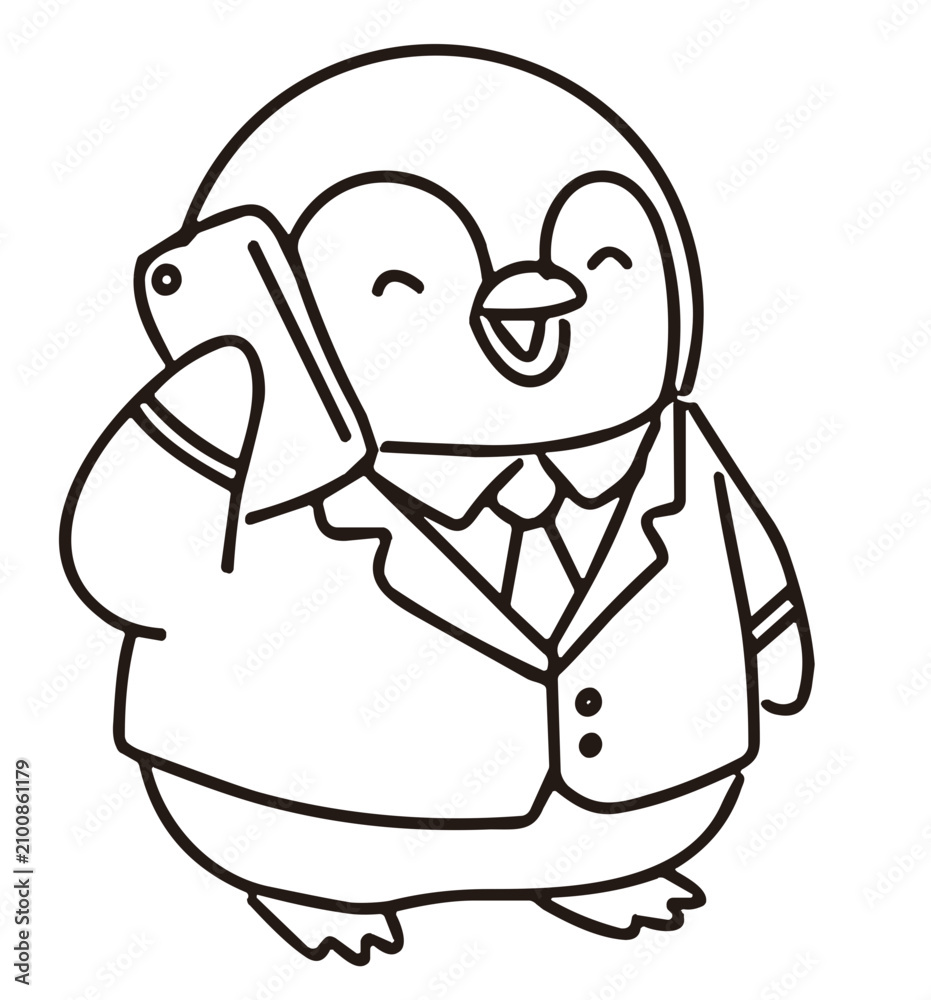 Fototapeta premium Cute Cartoon Businessman Penguin Talking On His Mobile Phone 