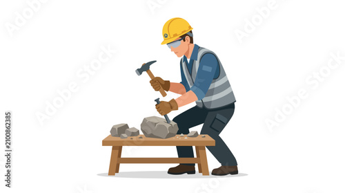 Fotografía Construction Worker Carving Stone Vector Illustration