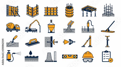 Quadro su tela Construction Equipment and Tools Flat Vector Icons Set.