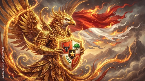 Golden Garuda Symbolizing Indonesia Independence Day National Spirit