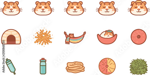 Cuadro en lienzo Cute Hamster Care Icon Set Featuring Adorable Rodent Avatars House Bed Hammock R