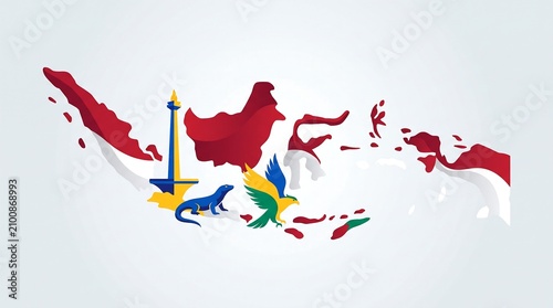 Vibrant Indonesia Independence Day Celebration Map with National Symbols