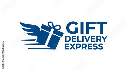 Fotografie Gift delivery express logo with blue winged parcel box.