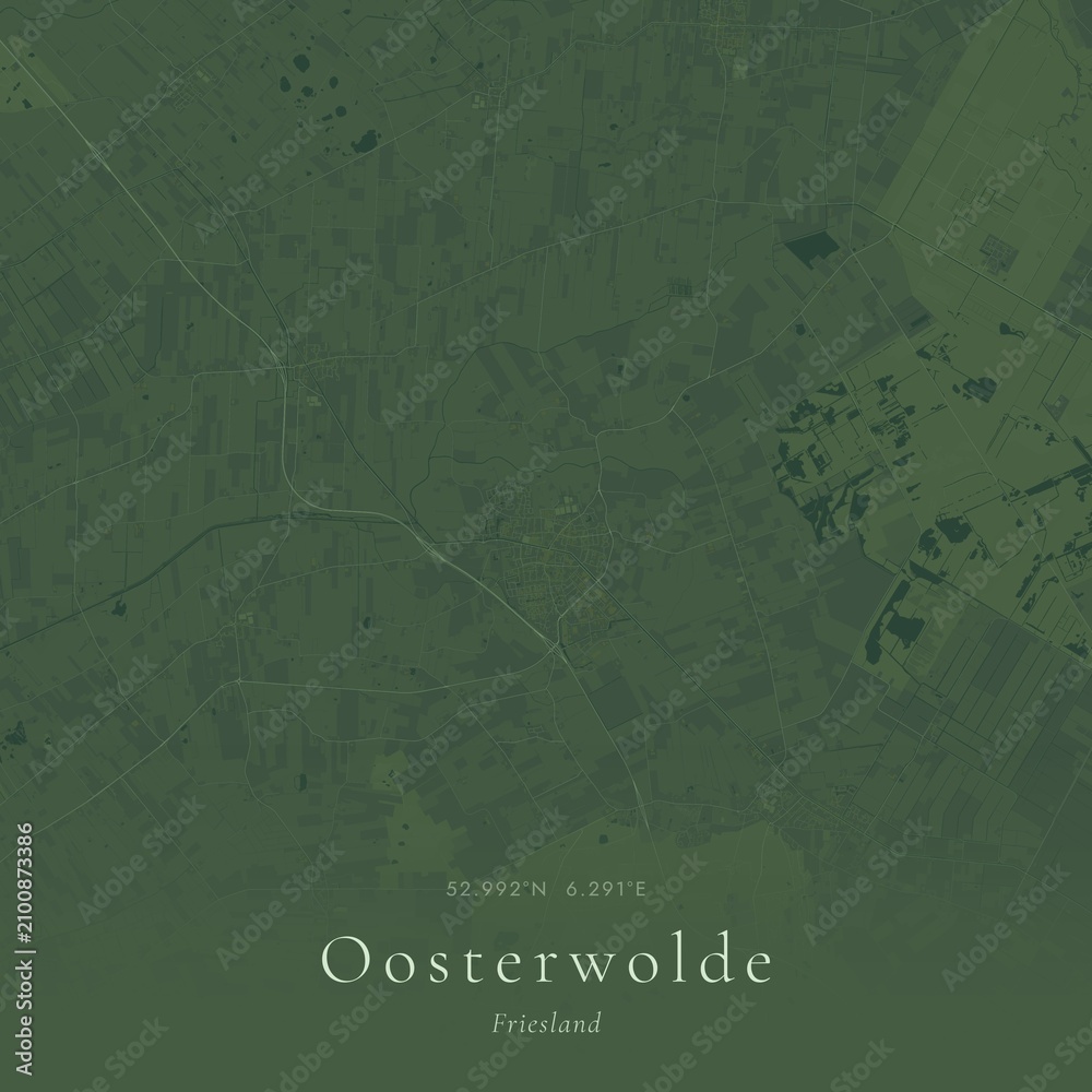 Obraz premium Sage Green Map of Oosterwolde, Netherlands | Modern Scandinavian Wall Art