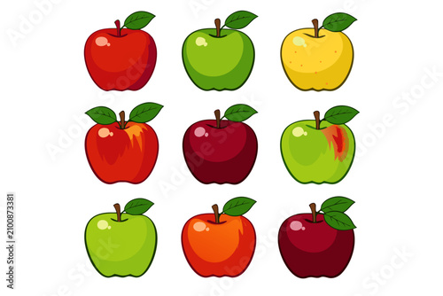 Set of colorful hand-drawn apple fruit illustrations for culinary design