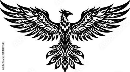 Картината върху платно Tribal phoenix bird with spread wings vector art.