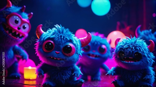 Blue and Red Stuffed Animals Standing Together