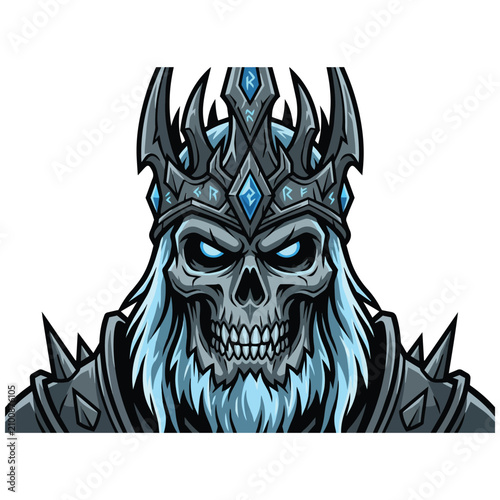 Bild auf Leinwand The chilling visage of an ancient ice king skeleton, adorned with a fearsome cro