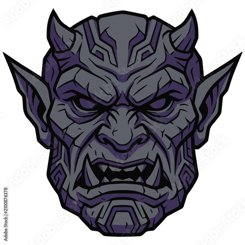 Фотография Illustrative Icon of a Fictional Monstrous Face with Horns and Fierce Expression