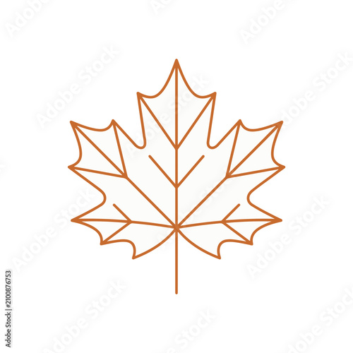 Minimalist flat vector line art icon of an autumn maple leaf, isolated on a white background.