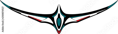 Vászonkép Futuristic white and navy blue manta glider spaceship, sci-fi cartoon vector ill