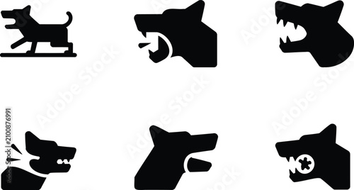 Photos Blacksilhouetteofdogheadsandonefullbodyrunningbarkinggrowlingsnappingandbitingis
