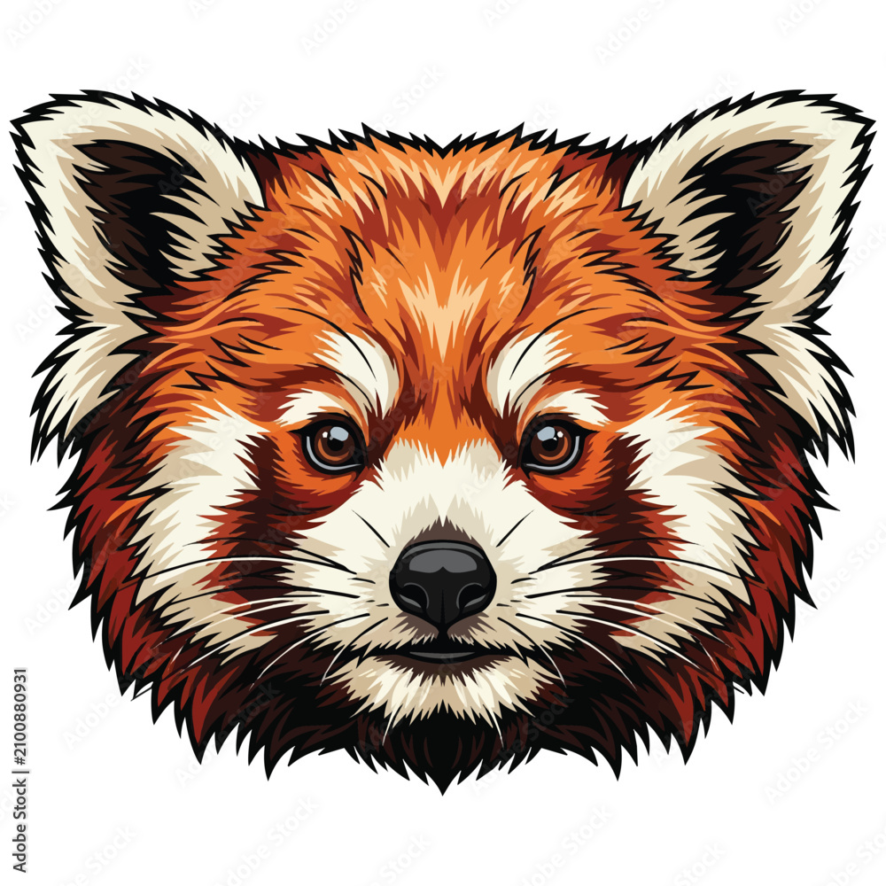 Obraz premium Detailed Portrait Illustration of a Red Panda Face with Vibrant Fur Textures and Expressive Eyes Centered on a White Background